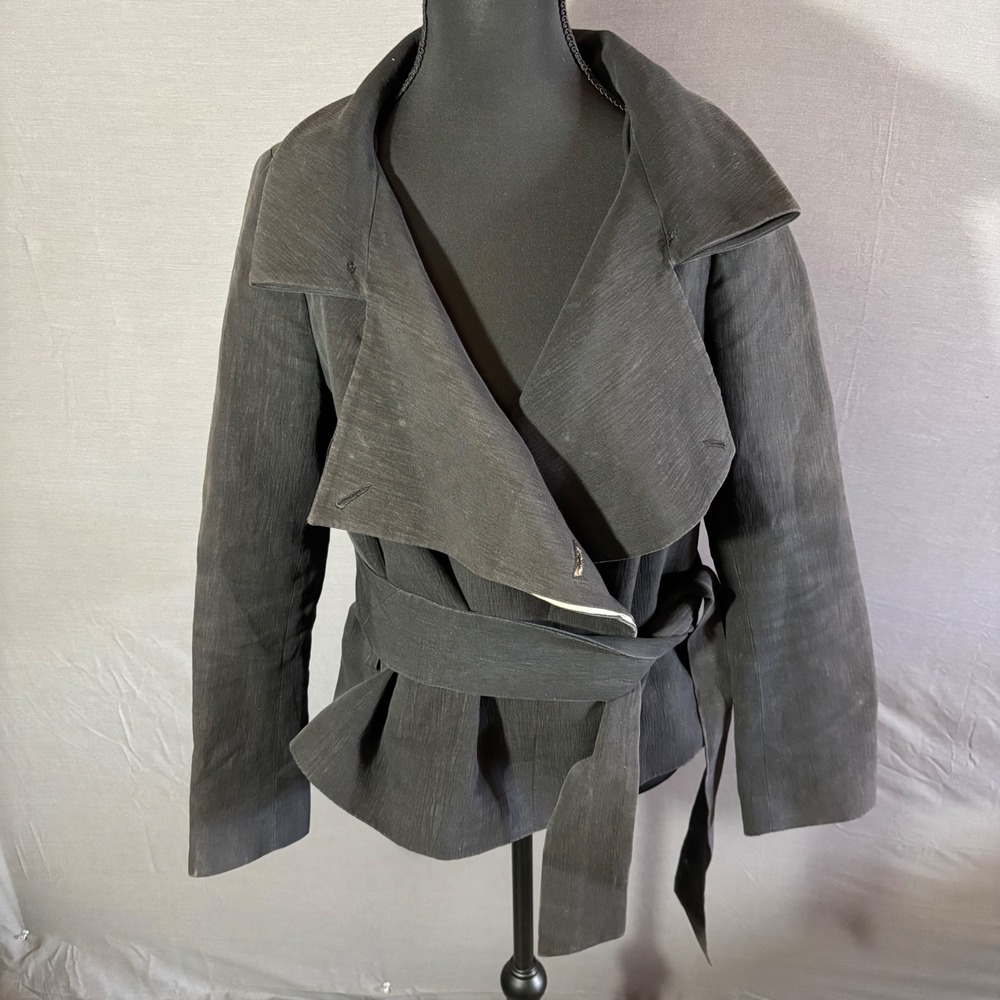 AllSaints Black Cotton Linen Crop Wing Coat SS07 Belted Jacket US 6 UK‎ 8 EU 36